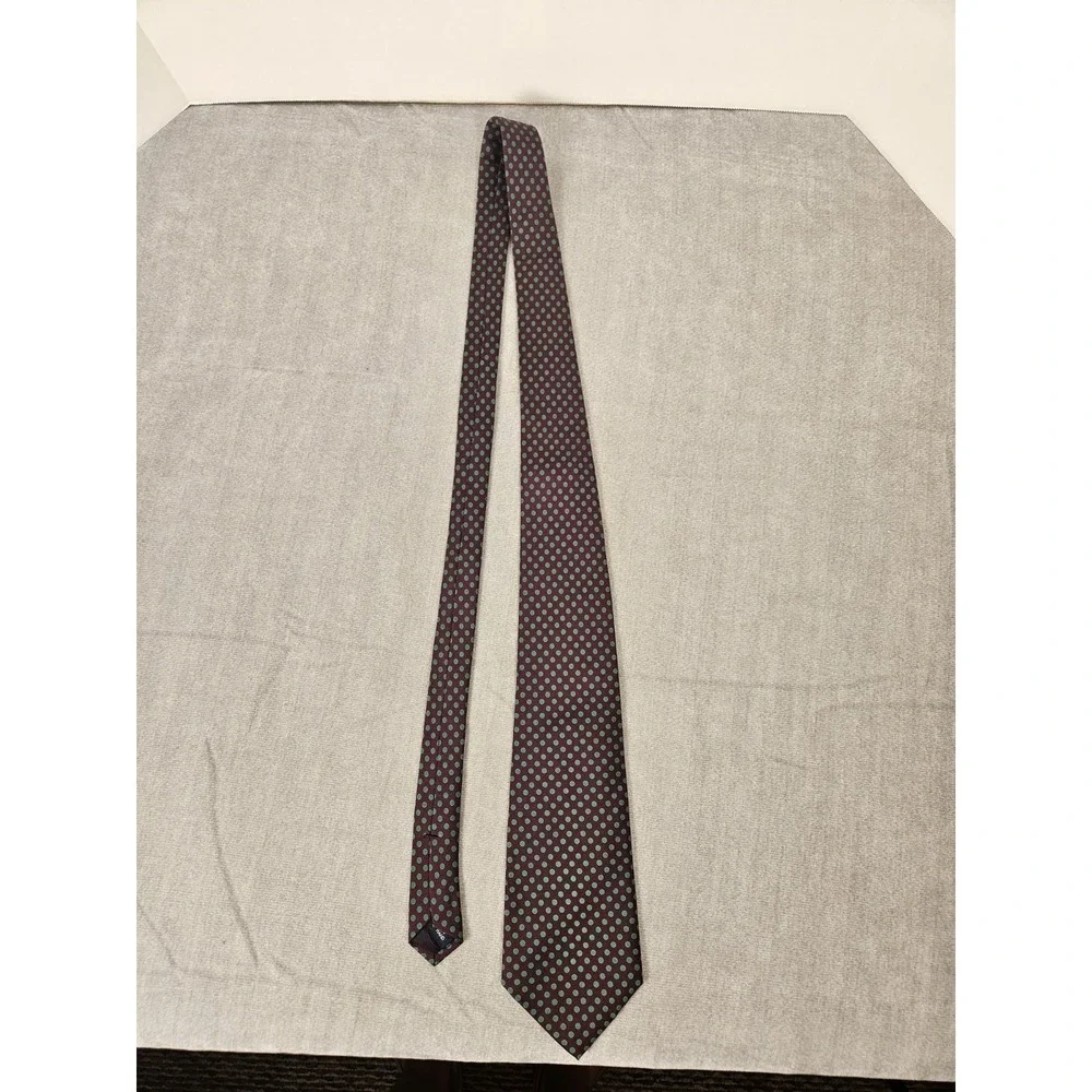 Polo Ralph Lauren Tie Silk Burgundy Green Polka Dot Made in USA Handmade Necktie